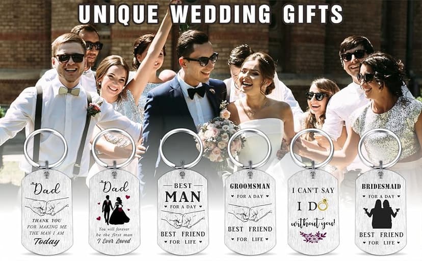 Alotozo Wedding Day Keychain - Bridal Shower Gifts for Bride Groom Groomsmen Bridesmaid Maid of Honor Father