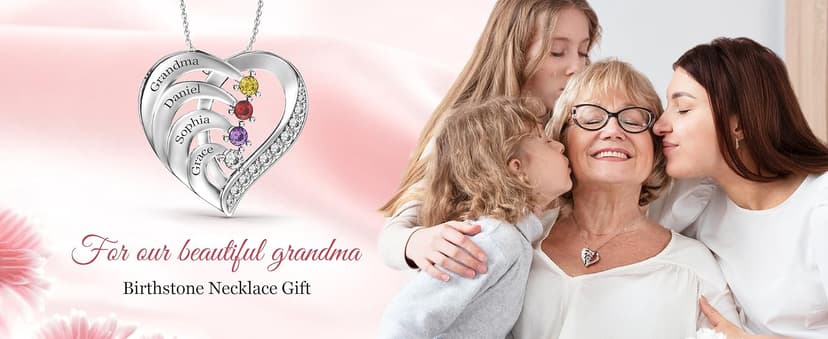 Easycosy Custom Name Necklace with Simulated Birthstones Customized Promise Necklace Heart Pendant with Engraved Names - Anniversary Birthday Jewelry Gifts for Women Wife Mom Grandma Mothers Day