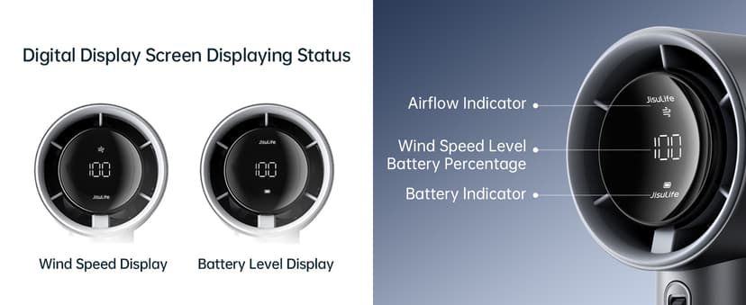 JISULIFE Handheld Fan Pro Series - Extreme Cooling Output: 1-100 Speed Scroll Wheel, Metal Body, Digital Display, 1.5H Fast Charge, 5000mAh-Portable Fan for Travel Outdoor, Gifts for Women Men(Grey)