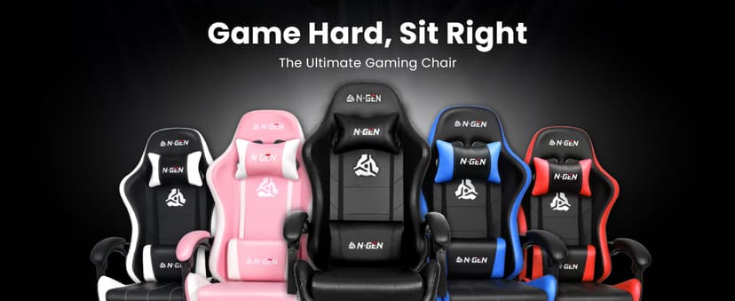 N-GEN GAMING Video Gaming Chair with Footrest Lumbar Support for Home Office High Back Recliner Height Adjustable Ergonomic Comfy Leather Computer Desk Chair (Black)