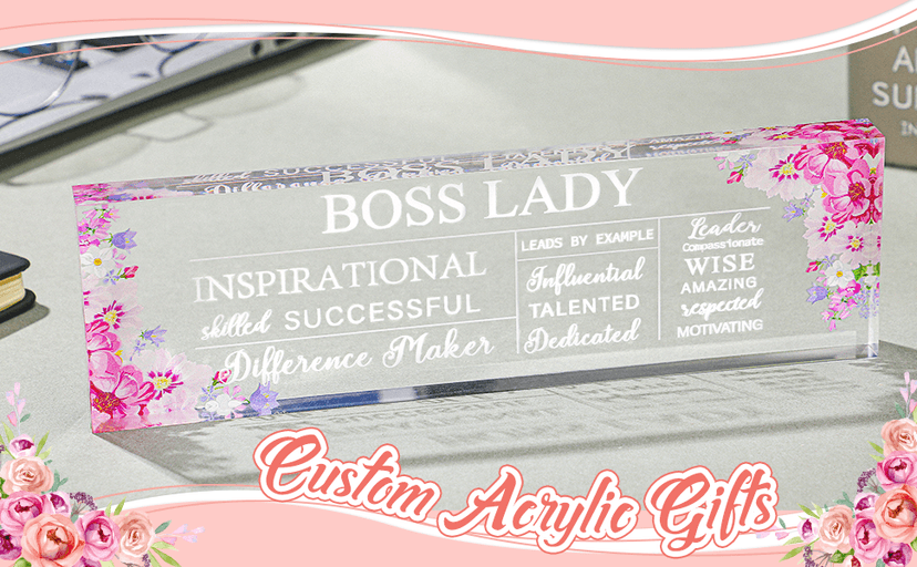 Pinkunn Boss Lady Gifts for Women Inspirational Quotes Office Gifts for Women Acrylic Boss Lady Office Decor Birthday Appreciation Keepsake and Paperweight for Leader(Classic Style)