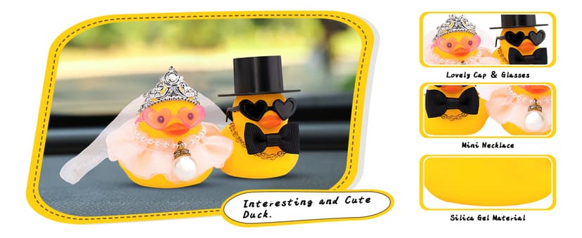 wonuu Pair Set of 2 Wedding Rubber Ducks, Bride Groom Duckies Marriage Rubber Duck Mini Couple Ducky for Ceremony Gift Souvenir Marry Blessings Elegant Heartwarming Present, White