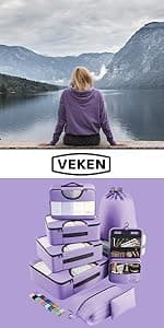 Veken 8 Set Packing Cubes for Travel, Birthday Gifts for Women Mom Her, Cruise Ship Essentials Accessories for Beach Vacation, Suitcase Organizer Bags for Luggage with Hanging Toiletry & Shoe Bag