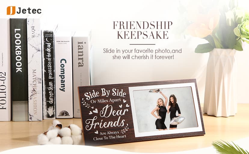 Jetec Wooden Friends Picture Frame 12 x 5.5 Inch Photo Frame Graduation Day Dear Friends Gifts Long Distance Friendship Photo Gifts(Brown)