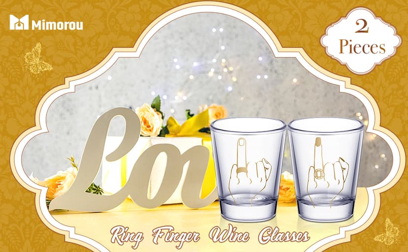 Mimorou Bride and Groom Glasses 2 Pieces Ring Finger Wedding Funny Bride Wine Glass 2 oz Mr and Mrs Engagement Gifts Stemless for Newlyweds Couples(Classic,1.93 Inch)