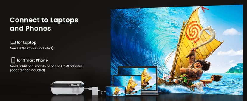 HAPPRUN Native 1080P Bluetooth Projector, Full HD Portable Outdoor Movie Projector with Built-in Speaker, Compatible with Smartphone, HDMI, USB, AV, Fire Stick, PS5 for Home, Bedroom, Outdoor Use