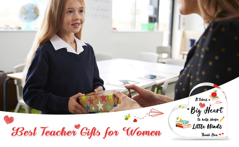 Teacher Valentine Gift, Valentines Day Gifts for Teachers - Acrylic Heart Shape Teachers Plaque 4×4 in, Teacher Retirement Gifts for Women Men, End of Year Thank You Teacher Keepsake