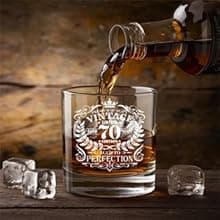 70th Birthday Gifts for Men Whiskey Glass Set, 70th Birthday Party Supplies with 11 Oz Whiskey Glass Coaster Stone Baseball Cap Apron Sock Funny Toilet Paper Keychain for Him, Dad, Husband, Friends