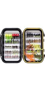 BASSDASH Fly Fishing Assorted Flies Kit, Pack of 64 pcs Including Dry and Wet Flies, Nymphs, Streamers, Terrestrials, Leeches and More, with Magnetic Fly Box
