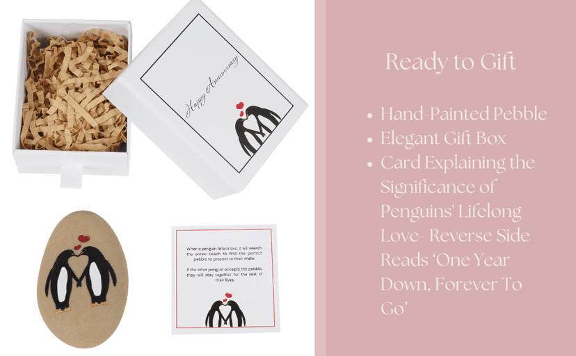 1 Year Anniversary for Boyfriend or Girlfriend - Penguin Pebble Gift- First Wedding Anniversary for Husband or Wife - One Year Together Keepsake