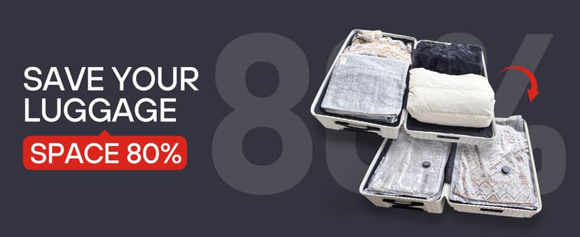 VMstr 12 Pack Vacuum Seal Bags for Clothing Travel, Carry-on Size for Luggage Compression Packing, Space Saver Bags with High Pressure Electric Pump (DC Power)