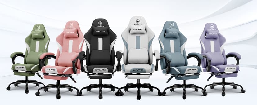 GTRACING Gaming Chair Ergonomic Office Chair with Foot Rest & Pocket Spring Cushion, Breathable Fabric Computer Chair with Headrest & Lumbar Support, High Back Game Chair for Adults, Coal-Black