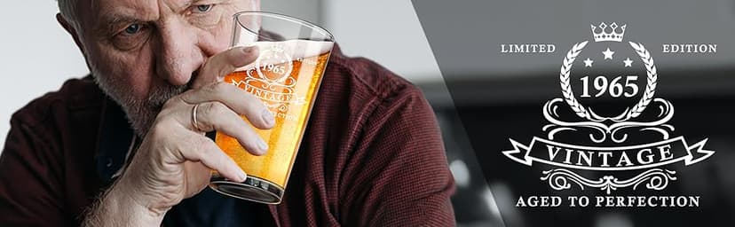 LIGHTEN LIFE 60th Birthday Gifts for Men 16oz,1965 Beer Glass in Barrel Box,60th Birthday Beer Glass,1965 Pint for 60 Years Old Dad,Husband