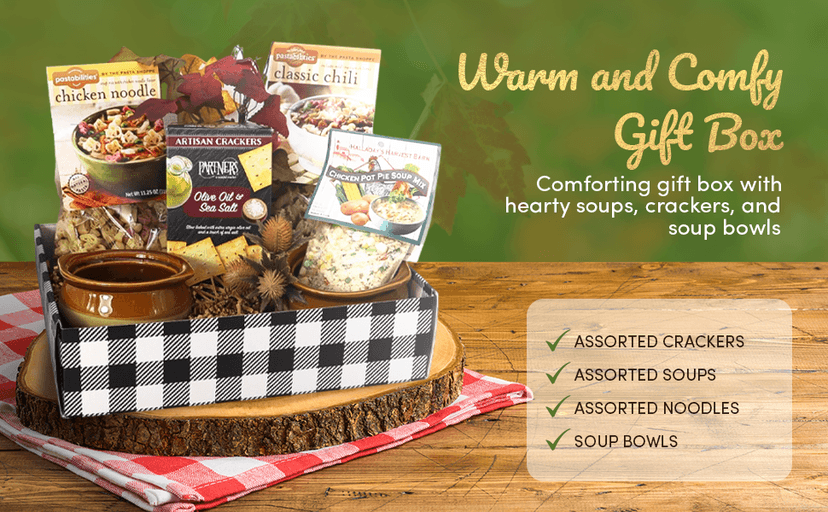 Gift Basket Village Soup Gift Basket – Dried Soup Mixes Variety, Instant Soup Packets, Crackers & Bowls, Soup Gift Baskets for Adults, Comfort Food Box for Cold & Warm Season - Medium