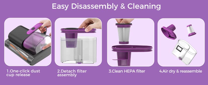 Bear Mattress Vacuum Cleaner, Bed Vacuum Cleaner with 253.7nm UV-C Light, 140°F Heat, HEPA Filter, 15Kpa Strong Suction Versatile Handheld Vacuums for Bed, Sofa, Couch, Dust & Pet Hair(Corded)