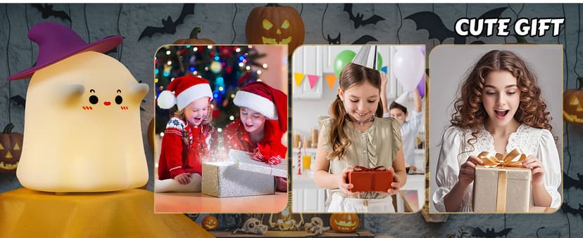 Luditek Cute Ghost Night Light Lights, Silicone Dimmable Ghost Lamp Desk Decor for Halloween Decorations Indoor Home Room Office Table, Halloween Gifts for Women, Girls, Kids