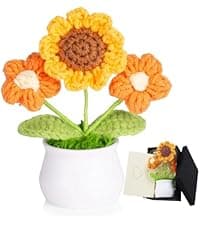 LAIDANLA Crochet Flower Potted, Pink Small Handmade Knitted Flowers Lilly of The Valley for Desk, Christmas Appreciation Birthday Gifts for Women Mom Sister Grandma Coworker Friend Teacher