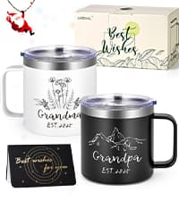 LiqCool Gifts for Grandparents, 14 Oz Best Grandma and Grandpa Insulated Mugs, Christmas Gifts for Grandparents, Grandma and Grandpa Gift from Grandkids Grandchildren(Black & White)