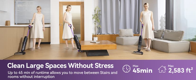 Twotoo Wet Dry Vacuum Cleaner 16,000Pa,45Mins Runtime Cleaning Area 2,600 ft²,Cordless Vacuum Cleaner, Cordless Vacuum and Mop All in One,for Hard Floors Sticky Messes and Pet Hair,W15 Set