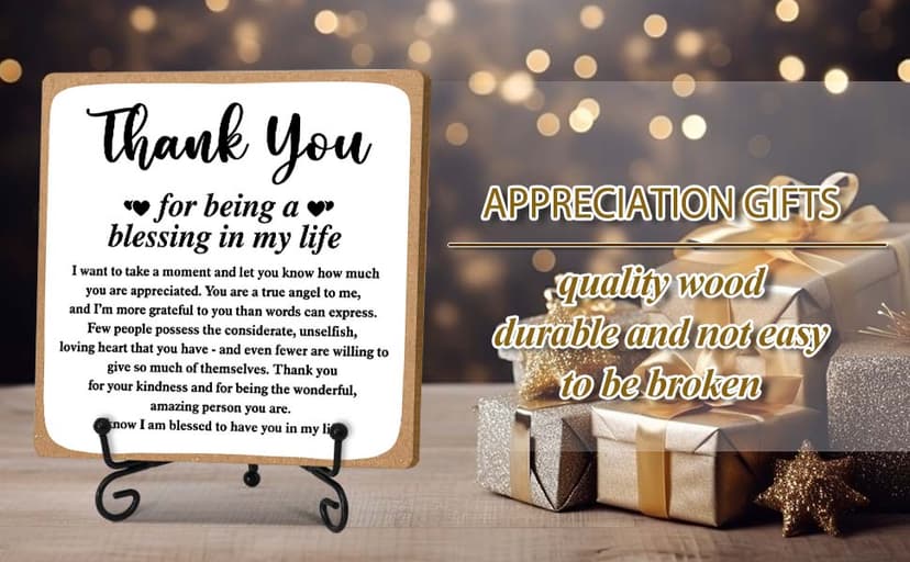Thank You Gifts for Women Men Friends Mom, Thank You for Being A Blessing in My Life Wooden Plaque with Stand, Thanksgiving Day Gifts for Family Member Desk Decor - B75