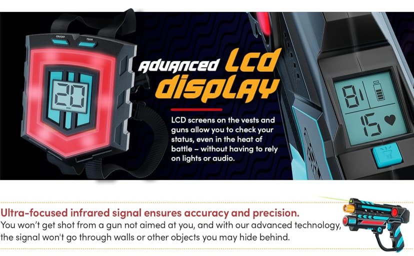 Squad Hero Rechargeable Laser Tag 360° Sensors + LCDs - Set of 4 - Easter Gift Ideas for Kids Teens and Adults Boys & Girls Family Fun - Cool Teenage Lazer Group Activity, Teen Gifts Ages 8+ Year Old