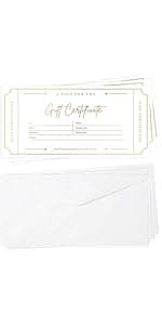 Blank Gift Certificates with Envelopes, 3.5" x 7.25" Blank Gift Certificates for Business, Christmas Gifts, Salon, Spa, Birthday, Mother’s Day or Holiday Gifting, 25 Custom Cards (Gold)
