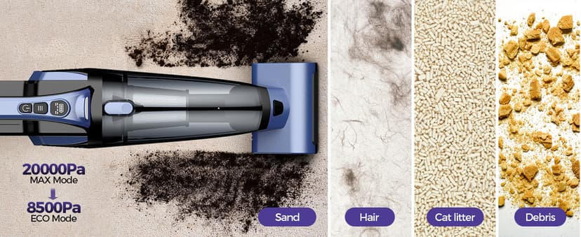 Pet Hair Handheld Vacuum Cordless: 20000PA High Power Car Vacuum with Motorized Brush and LED Light, Rechargeable Hand Held Vacuum Cleaner with Reusable Filter for Car, Home, Office & Pet, Blue