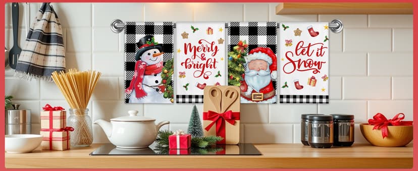 pinatas Christmas Kitchen Towels, Christmas Hand Towels Bathroom, Xmas Kitchen Decor, Black Buffalo Plaid Dish Towel Set of 4, Xmas Housewarming Gifts