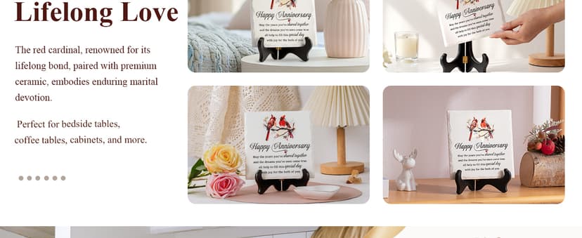 LukieJac Anniversary Couples Gifts - Cardinal Ceramic Plaque - Happy Anniversary Presents for Couples - Romantic Wedding Celebrate Keepsake Desk Decorations Christmas Gift