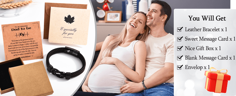 New Dad Gifts for Men, First Time Parents Gift Dad to Be Gift for Father's Day Birthday Christmas, Leather Bangle Bracelet for Daddy Him Husband