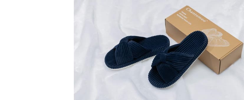 Chantomoo Slippers for Women Memory Foam House Bedroom Corduroy Bow Crossbands Slipper Shoes Comfy Trendy Gift Slippers