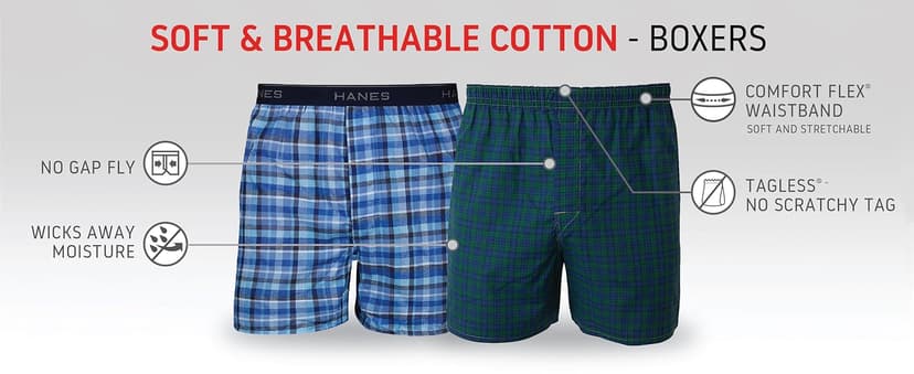 Hanes Pack, Cool & Breathable Cotton Underwear, Moisture-Wicking Boxers for Men