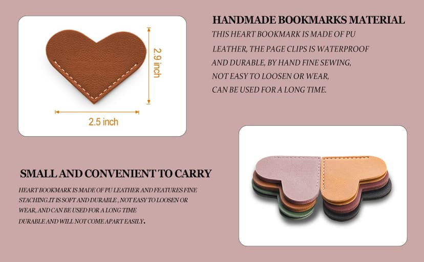 Leather Heart Bookmarks, Wayzton Corner Page Book Accessories for Women, Kids, Cute Handmade Reading Gifts
