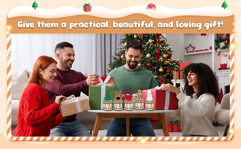 Kigley 5 Pieces Christmas Money Holder Ornaments with 10 Holes Handmade Wooden Christmas Cash Holders, Money Holder Xmas Ornaments Holiday Table Decorations(Assorted Style)