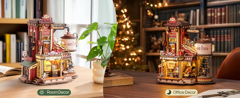 ROKR 3D Puzzle for Adults Christmas Style Dream Gift Factory Wooden Model Kit Luminous Factory DIY Dollhouse Kit Building with Music, Lights and 5 Elves for Teens & Kids