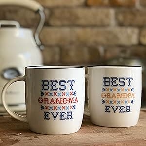Triple Gifffted Worlds Best Grandparents Coffee Mugs for Grandma and Grandpa Gifts Ideas From Grandkids, Grandchildren, New First Time Grandparent Announcement Christmas Valentines Day, Ceramic 380ml