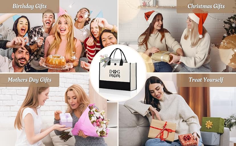 Craftique Dog Mom Tote Bag Gifts for Women, Dog Mom Birthday Gifts for Dogs Lovers, Practical Tote Bag for Shopping Travel Picnic, 17” x 6.7” x 12.5”