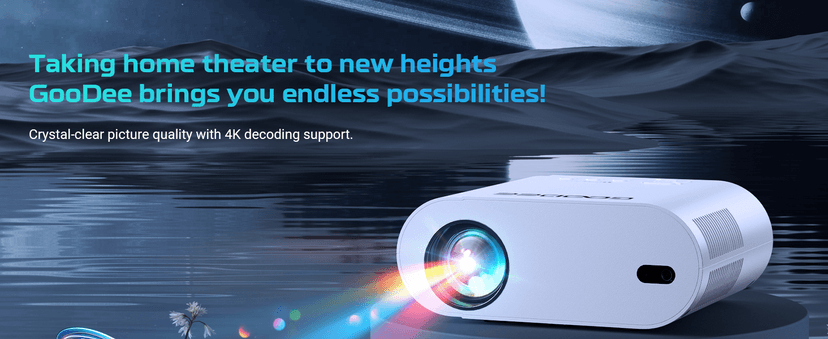 GooDee Smart Viedo Projector 4K with WiFi and Bluetooth, 1000ANSI Brightness Auto Keystone Focus Mini Movie Projector Portable for Home Theather Indoor/Outdoor