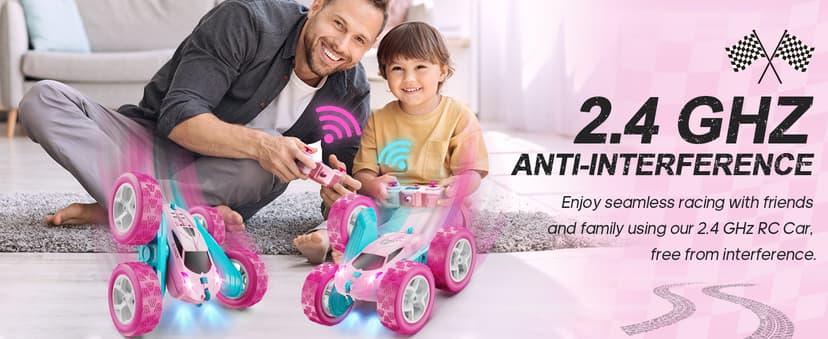 RC Cars, Pink Remote Control Car for Girls, 2.4 GHZ Double Sided RC Stunt Car 360° Rotating Remote Control Crawler with Headlights Car Toys for 6 7 8 9 10 11 12 Girls Birthday Gift Grandkids