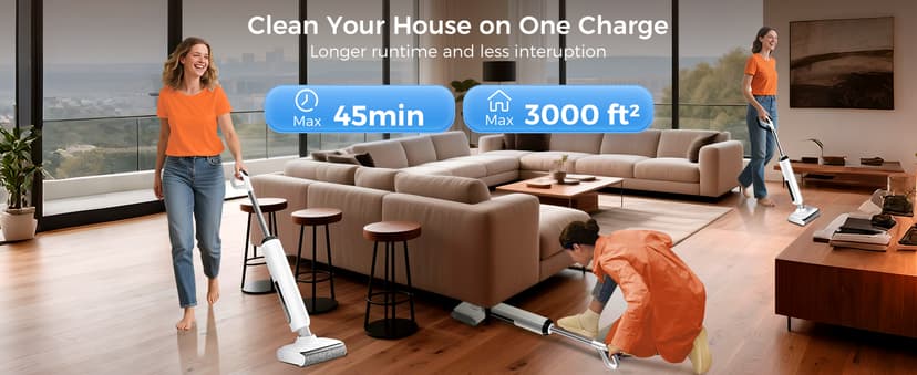 Wet Dry Vacuum Cleaner, 180°Lie-Flat Vacuum Mop All in One with Auto Self-Cleaning, Smart Floor Cleaner Machine for Hard Floor, 45 Mins Runtime, Edge Cleaning, Self-Propelled Vacuum Mop Combo