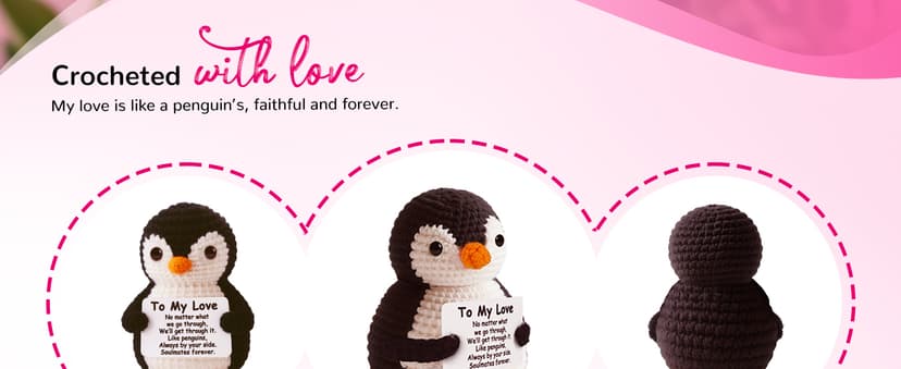 Love Crochet Couples Gifts for Boyfriend Girlfriend, Positive Emotional Support Handmade Penguin Crochet,Birthday Valentine's Day Wedding Anniversary Romantic Men Women, I Love You Gift for Him Her