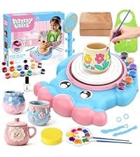 Pottery Wheel for Kids - Complete Pottery Painting Kit Arts and Crafts for Kids Ages 8-12 with 3 Pack Air Dry Clay Art Supplies Toys for Girls Boy Birthday Gift for 6 7 8 9 10 11 12+
