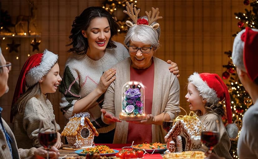 Dsuto Forever Fresh Flowers Bouquet in Glass Dome with Light, Preserved Purple Roses Gifts for Women on Birthdays, Anniversaries, Christmas, Valentine’s Day & Mother’s Day