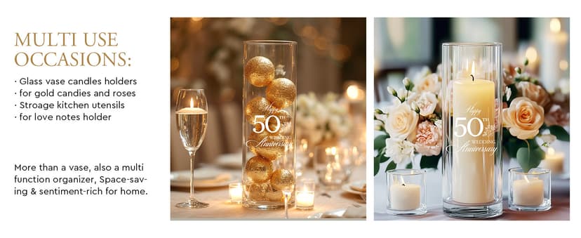 AW BRIDAL 50th Anniversary Wedding Gifts for Couples, 50th Anniversary Decorations for Parents Mom Dad, 50Year Golden Wedding Vase Centerpiece, Friend Sister Birthday Gifts, Flower Vase Home Decor