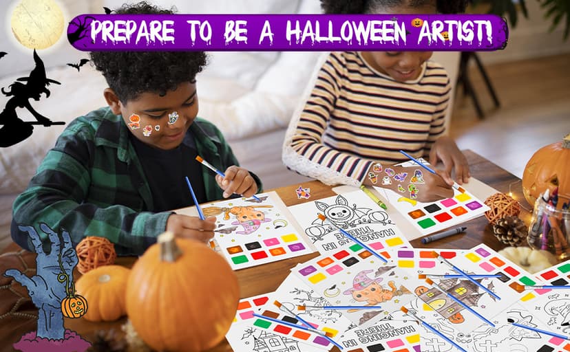 Yeolepor Halloween Crafts for Kids - Paint with Water Books and Stickers for Toddlers Mess Free Watercolor Painting Set Drawing Activities Treats Toy Halloween Gifts for Boy Girl Ages 4 5 6 7 8