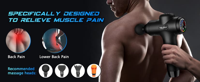 TOLOCO Massage Gun Deep Tissue, Percussion Massage Gun with 10 Replacement Heads, Super Quiet Portable Electric Massager for Athletes, Relax, Black