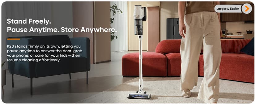 ElecKeys Cordless Vacuum Cleaner, 580W 48KPA 65Mins Vacuum Cleaners for Home, Self-Standing Anti-Tangle Vacuum with LED Display, Rechargeable, Lightweight, Cordless Vacuum for Floors/Pet Hair/Carpets