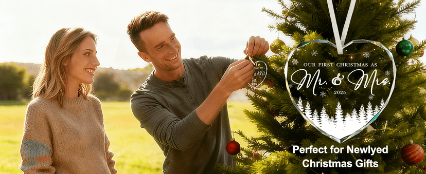 First Christmas Married Ornament 2025, Mr and Mrs Gifts, Wedding Gift for Couples 2025, Newlyweds, Glass Christmas Ornaments 2025, Bridal Shower Gift, Just Married Xmas Hanging Ornament