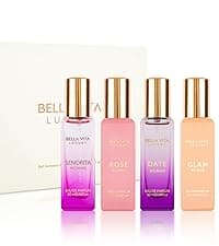 BellaVita Luxury Women's Perfume Gift Set (4x20ml) | Notes of Floral, Sweet, Spicey Red Fruit, Vanilla & Musk | DATE, SENORITA, GLAM & ROSE | French Parfum Collection Gift Set