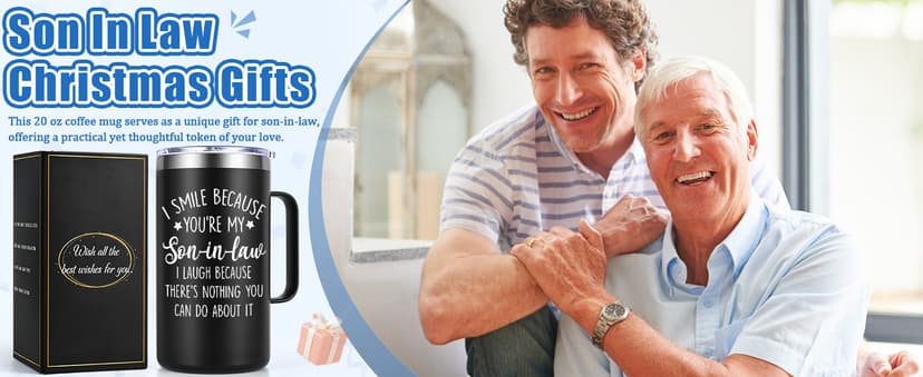 Lifecapido Son in Law Gifts, I Smile Because You’re My Son-in-law 20oz Insulated Coffee Mug, Birthday Christmas Gifts for Son in Law, Black